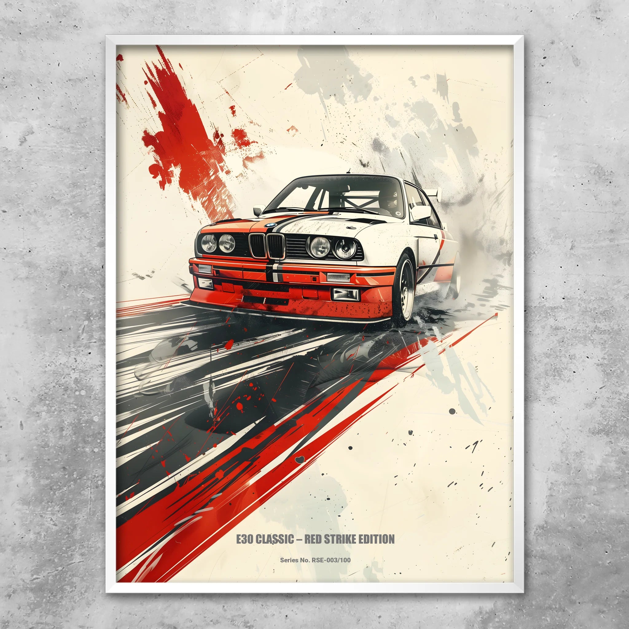 E30 Classic – Red Strike Edition | Retro Motorsport Wandbild