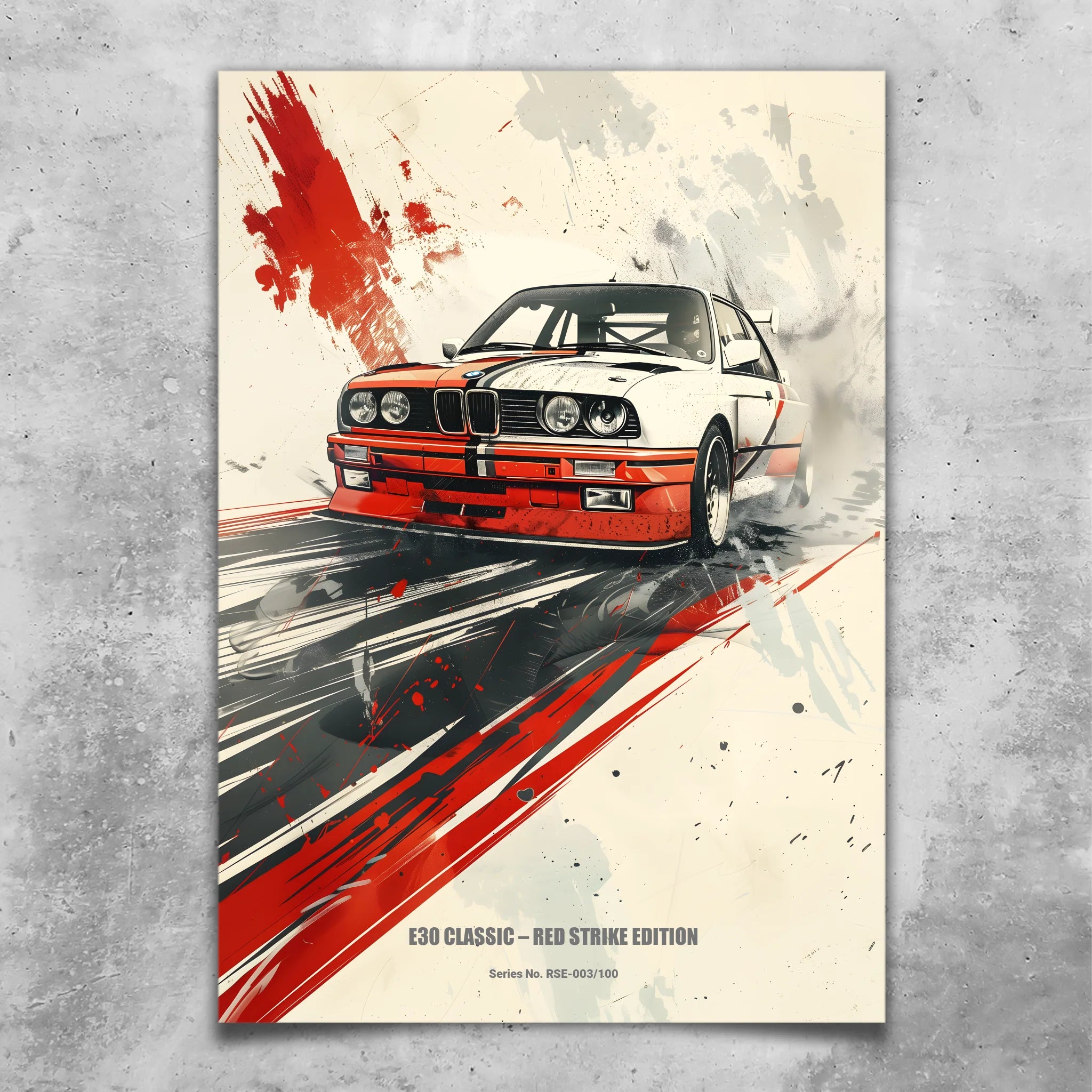 E30 Classic – Red Strike Edition | Retro Motorsport Wandbild