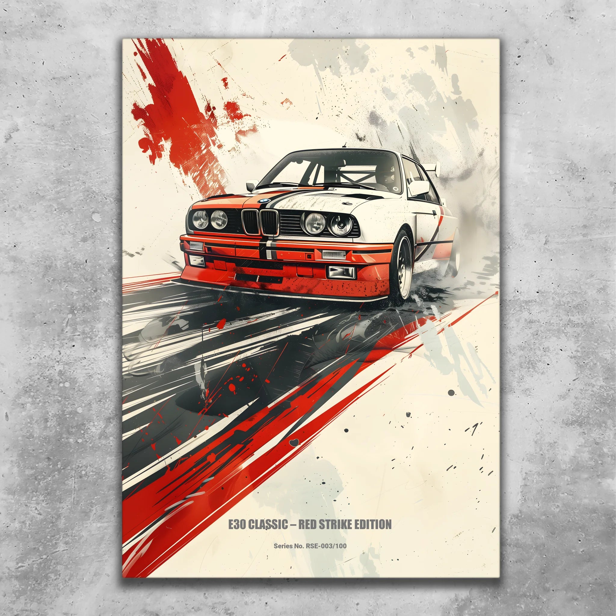 E30 Classic – Red Strike Edition | Retro Motorsport Wandbild