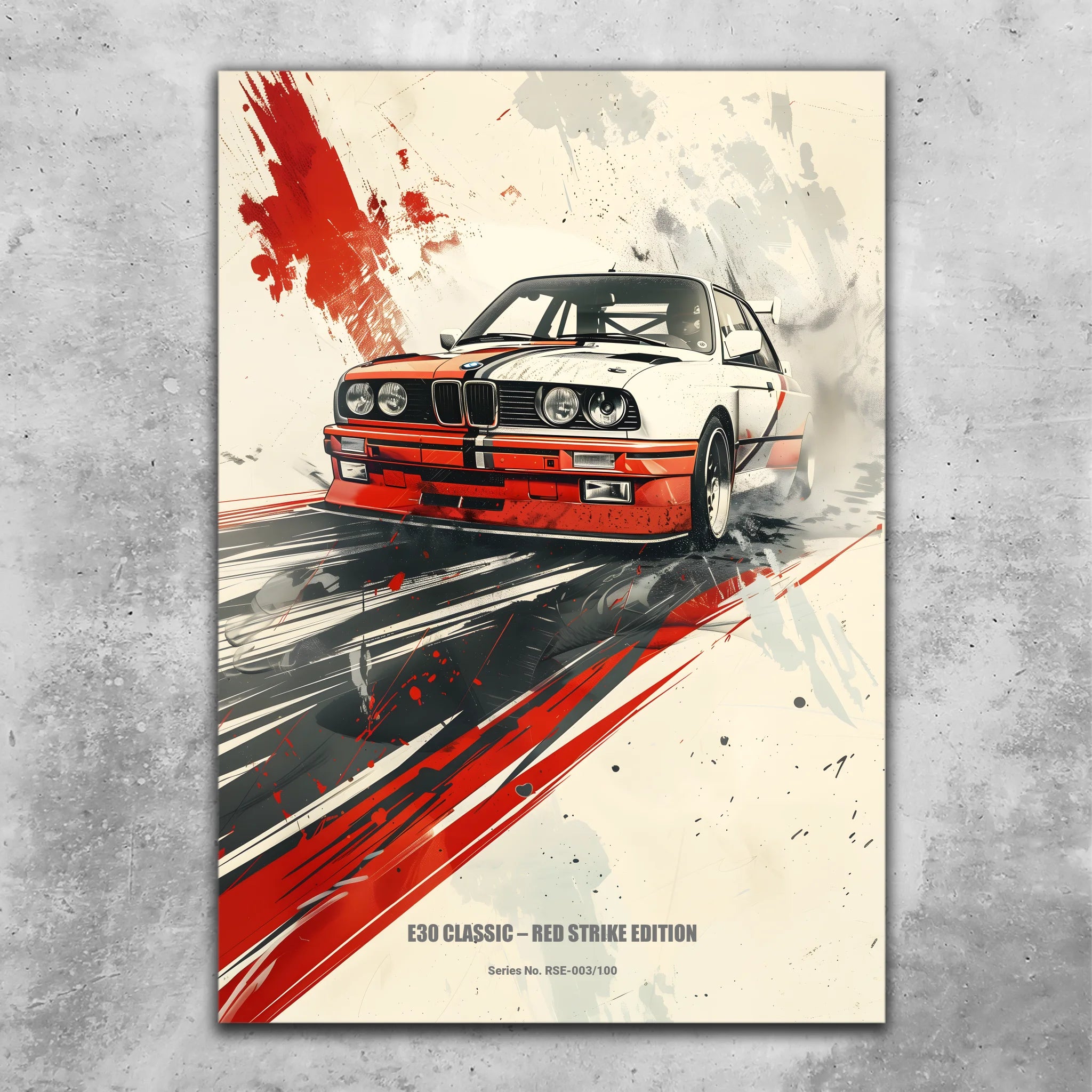 E30 Classic – Red Strike Edition | Retro Motorsport Wandbild