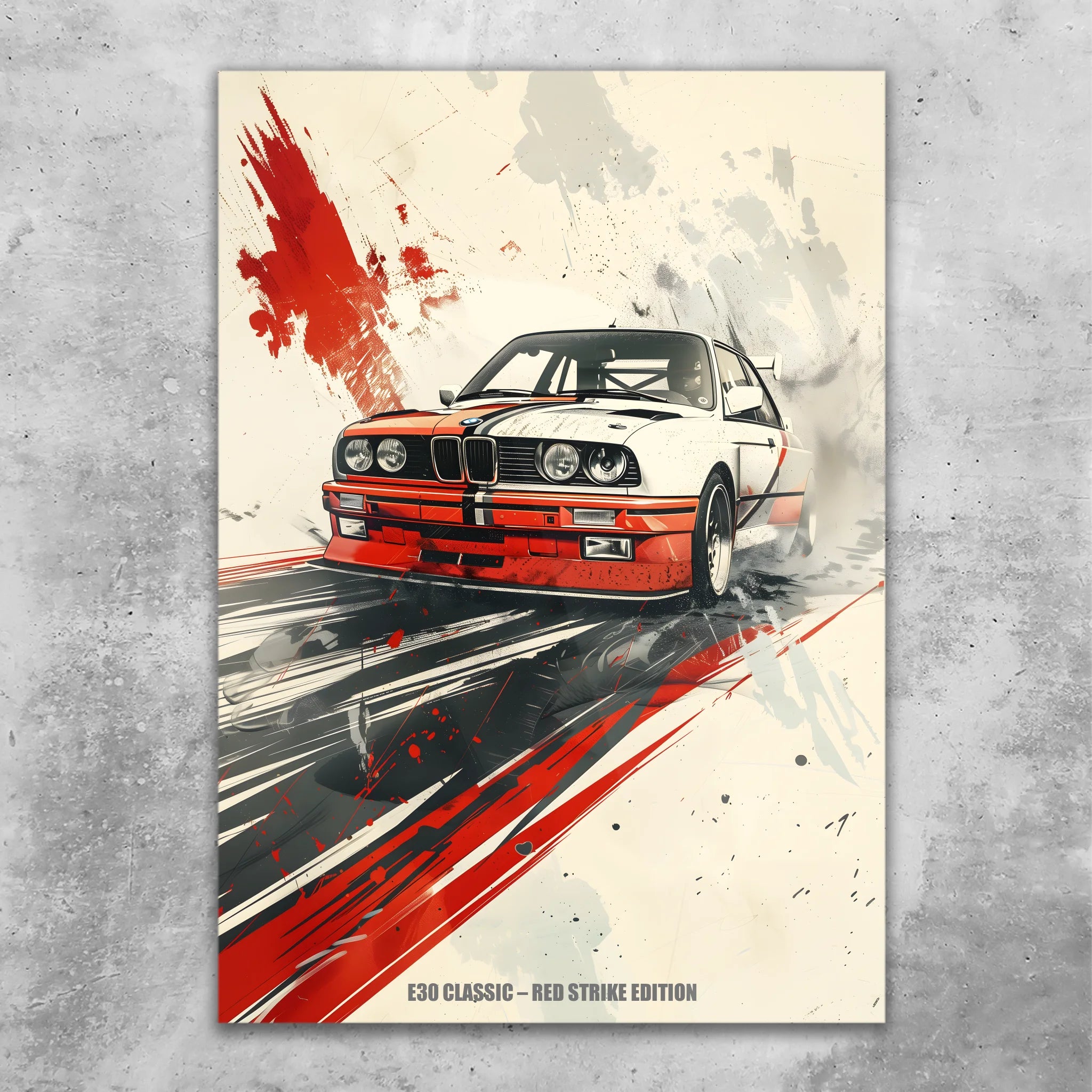 E30 Classic – Red Strike Edition | Retro Motorsport Wandbild