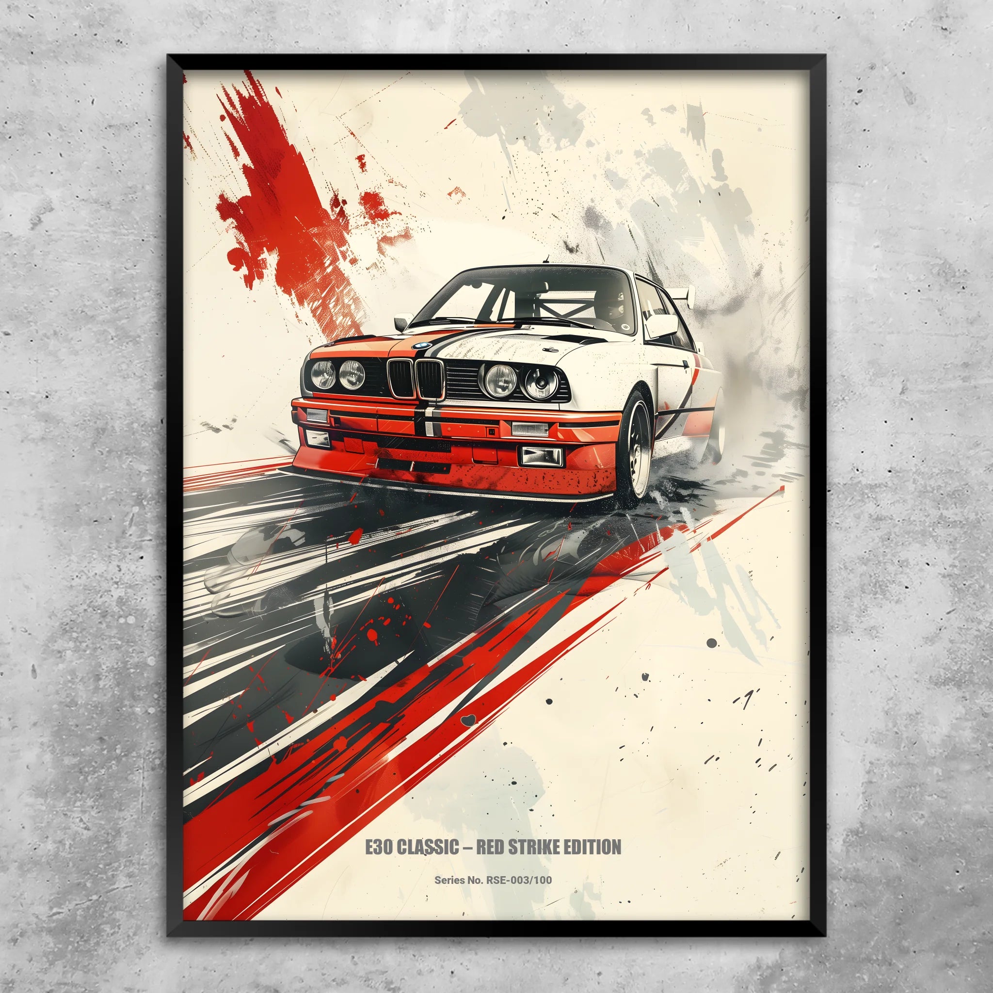 E30 Classic – Red Strike Edition | Retro Motorsport Wandbild