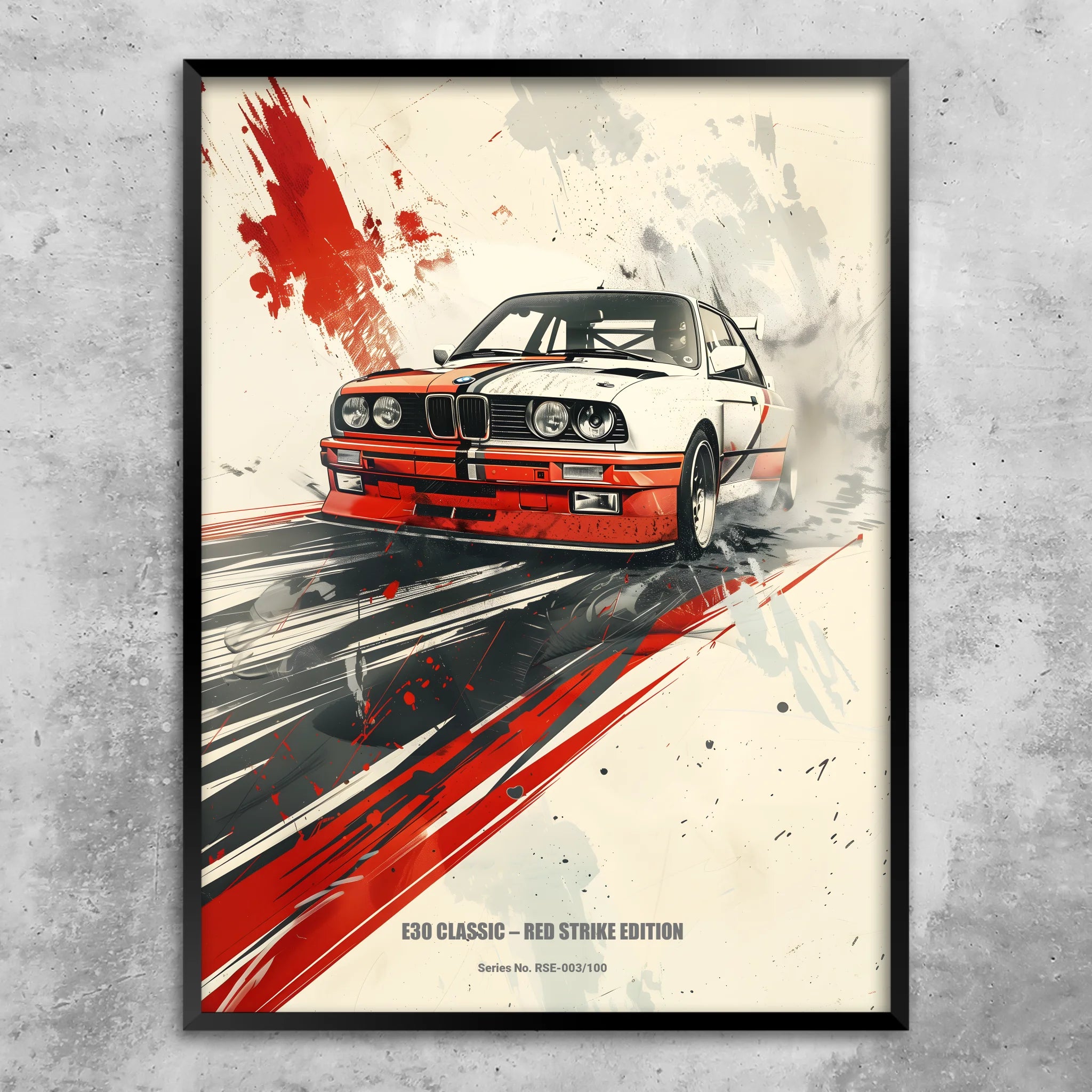 E30 Classic – Red Strike Edition | Retro Motorsport Wandbild