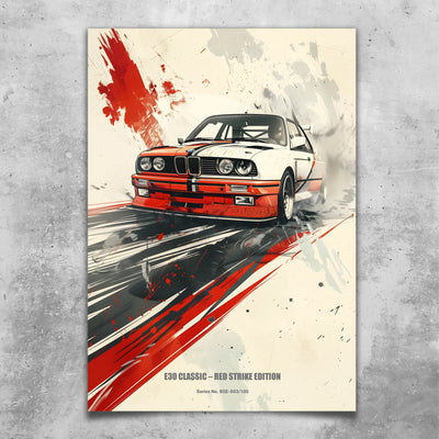 E30 Classic – Red Strike Edition | Retro Motorsport Wandbild
