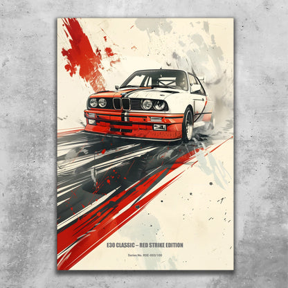 E30 Classic – Red Strike Edition | Retro Motorsport Wandbild