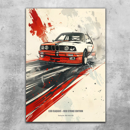 E30 Classic – Red Strike Edition | Retro Motorsport Wandbild