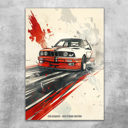E30 Classic – Red Strike Edition | Retro Motorsport Wandbild