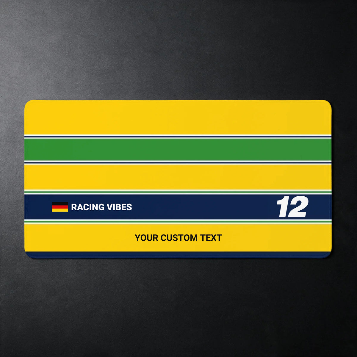 Senna Helmet Racing Design – personalisierte XXL Gaming-Matte mit Startnummer